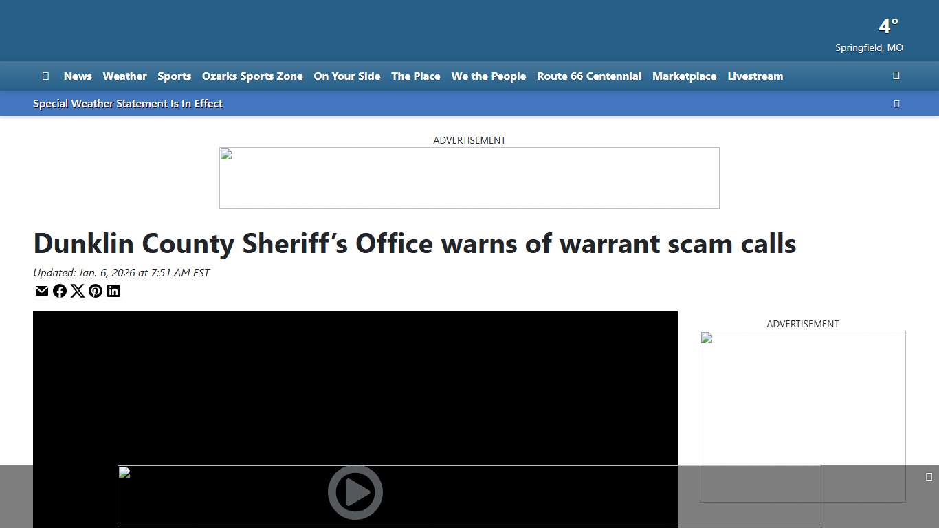 Dunklin County Sheriff’s Office warns of warrant scam calls